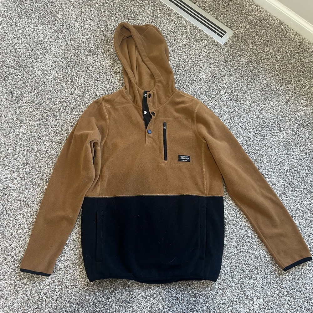 Unisex Dravus Two-Tone Brown and Black Hooded Fleece Pullover